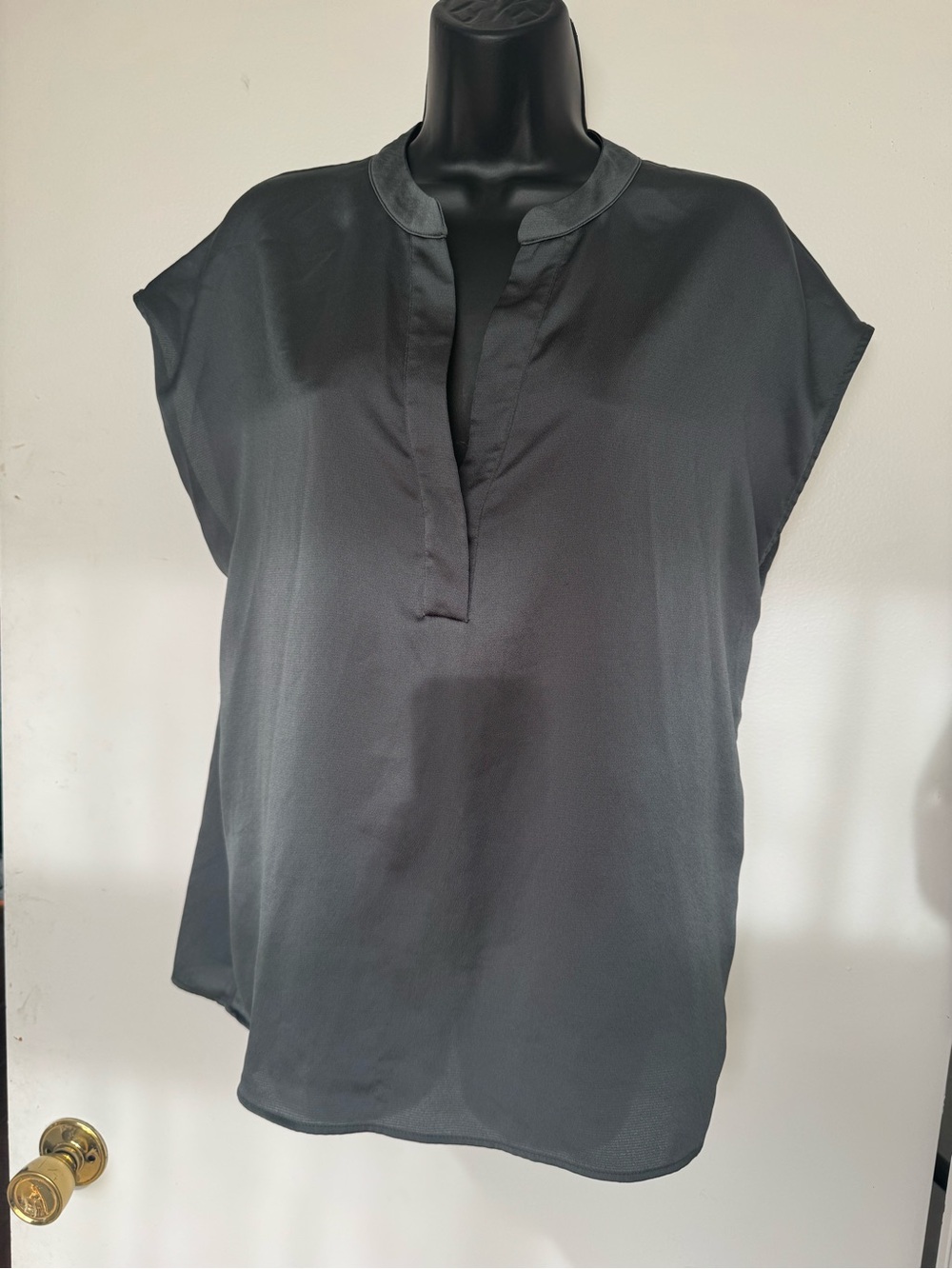 H&M Black Split-Neck Cap Sleeve Blouse